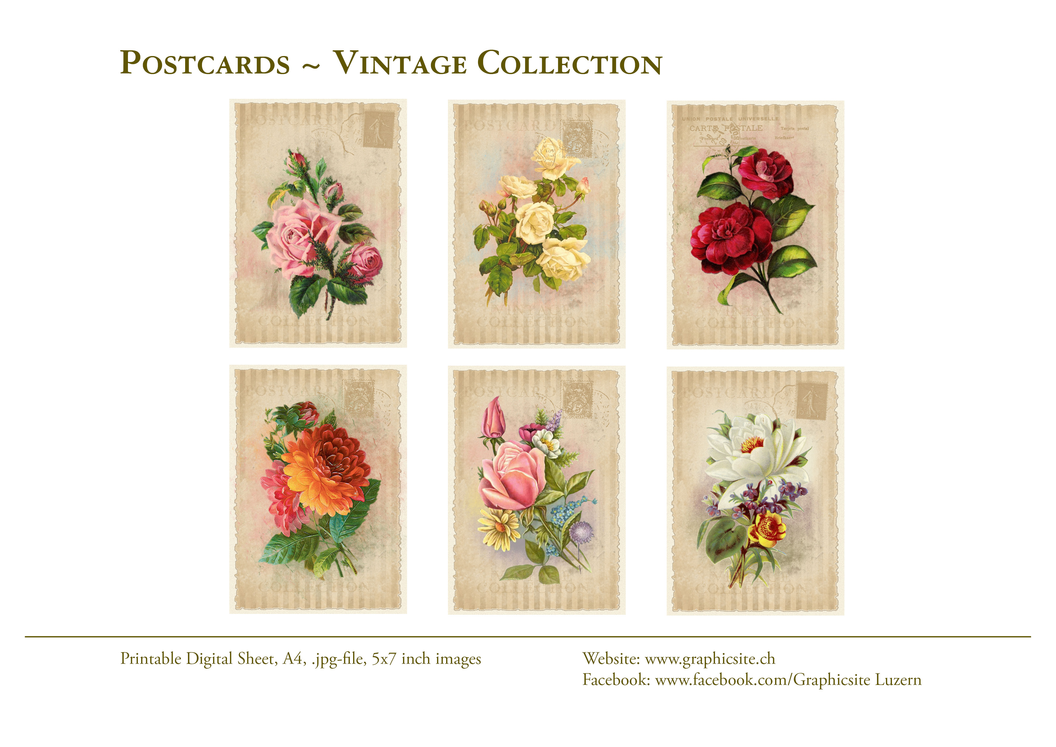 Karten selber basteln - DIN A-Formate - Postkarten Vintage Kollektion - #karten, #postkarten,  #blumen, #rosen, #antik, #grusskarten, 